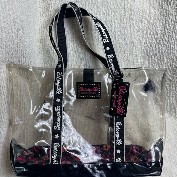 Betsey Johnson Transparent clear plastic XLTote with Black trim Accents - Picture 6 of 13